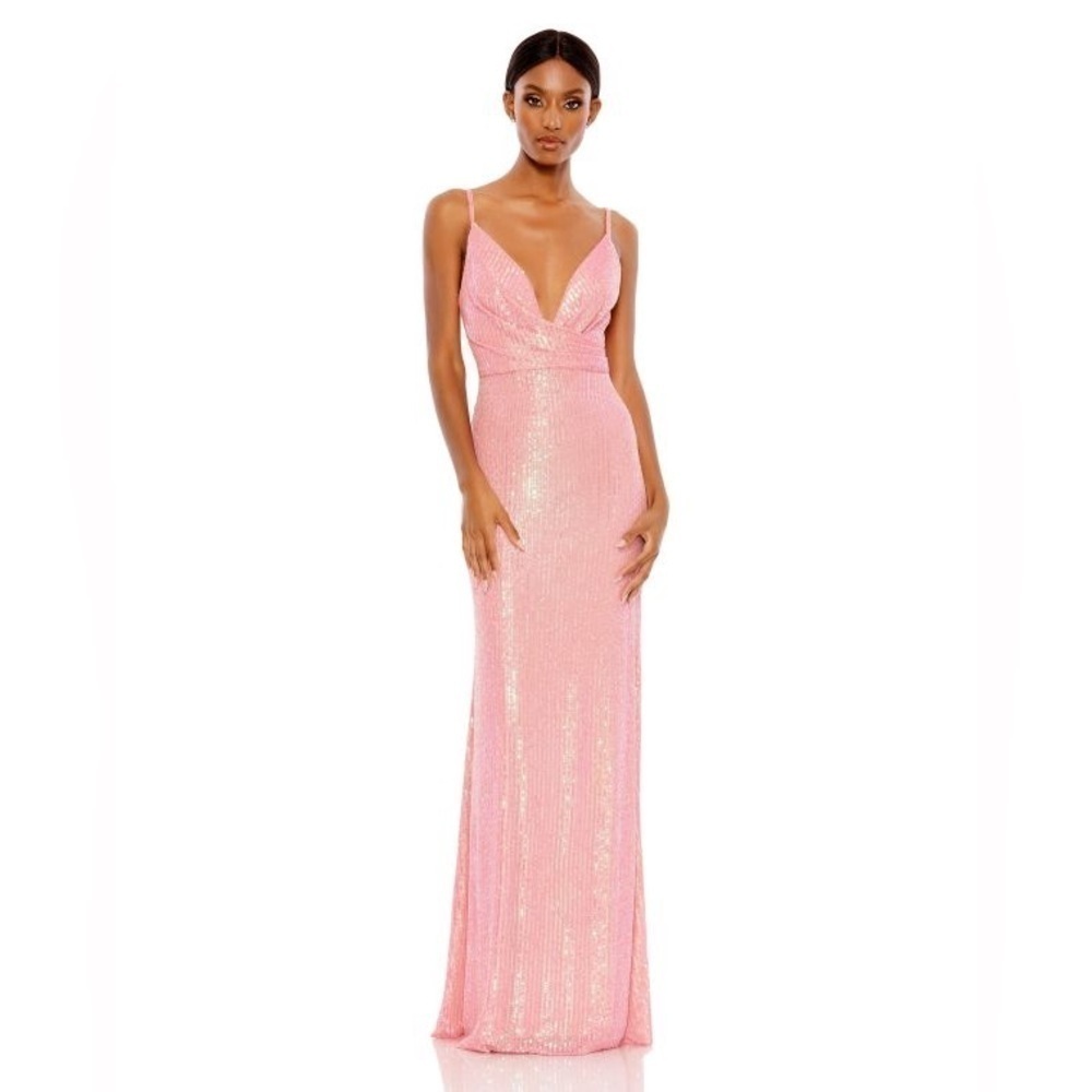 Ieena for Mac Duggal 26945 Barbie Pink Plunging Neckline Sequin Dress sz 0